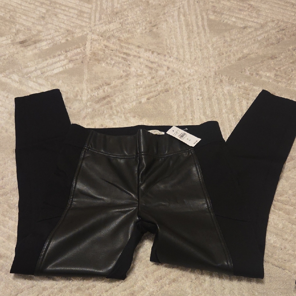 LOFT Black Faux Leather Panel Leggings
